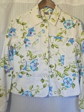 The Spring Jacket Ladies Shaver Lake Wht/Bl/Gr Floral Waffle Cotton Unlined